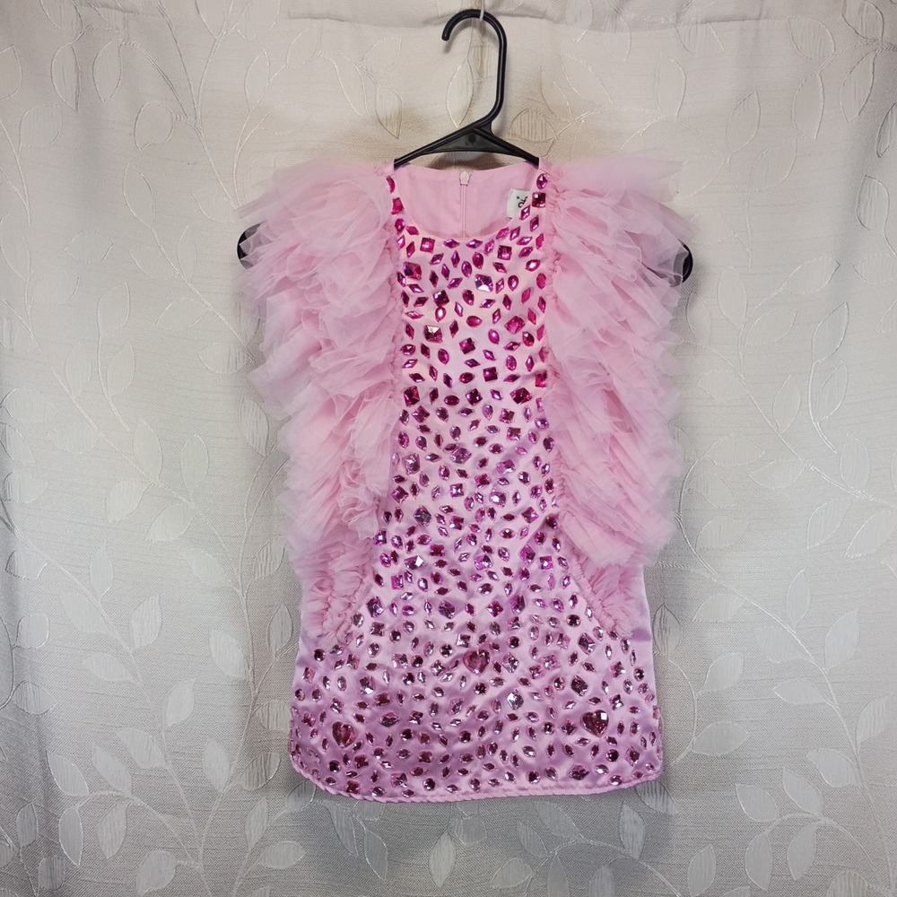 Lola + The Boys Pink Rhinestone Ruffle Tulle Party Dress Size 4 Kids